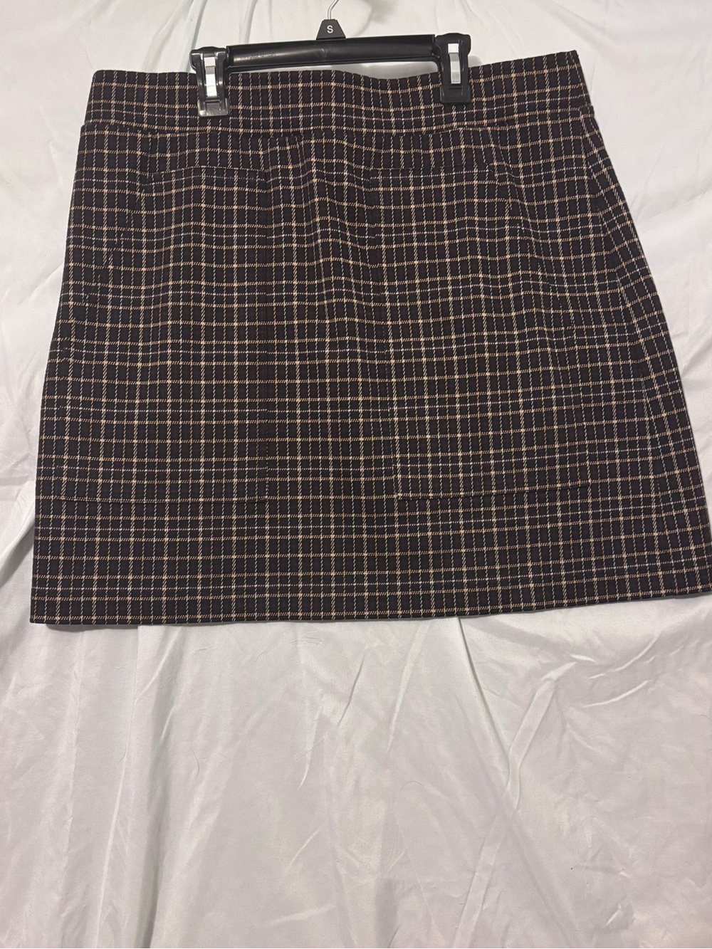 LOFT Black Mini Skirt with Beige and Maroon Windowpane Check